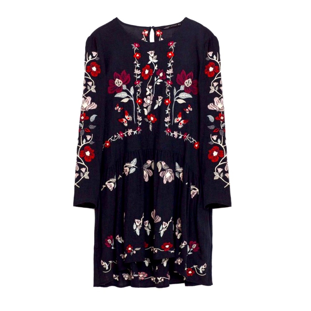 Zara Black Floral Embroidered Long-Sleeve Tunic Dress - Picture 6 of 15